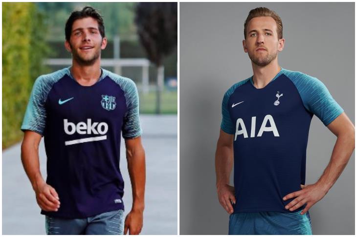 قميصا توتنهام وبرشلونة